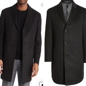 Nordstrom Black Wool Cashmere Blend 3 Button Long Coat Men’s Size 46L